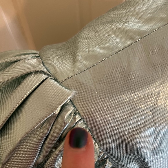 NWT ROTATE BirgerChristensen Mindy Metallic Aqua Peplum Dress Sz 6 Stich Issue - Picture 12 of 14